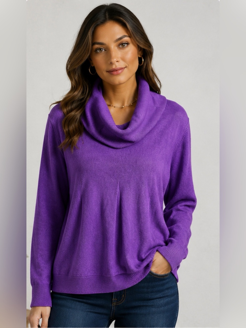 Purple cowl‎ neck sweater in size 1x cozy quiet luxury